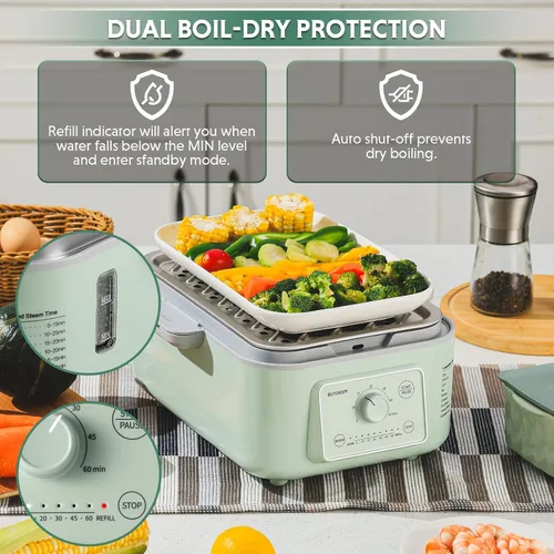 Vista 6 de BUYDEEM G52 - Vaporizador Eléctrico de Alimentos de 5.3 Cuartos de Galón para 2-4 Porciones, Vaporizador de Verduras para Cocinar, Mantiene Caliente
