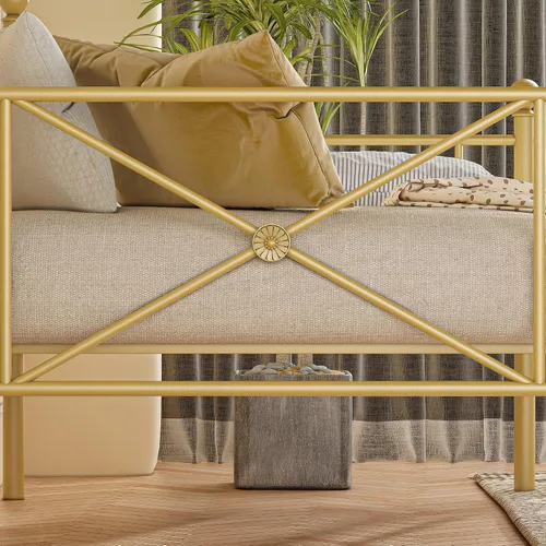Vista 6 de VECELO Marco de cama de día con cabecero, plataforma de soporte de listones de metal resistente para sala de estar, habitación de invitados, fácil