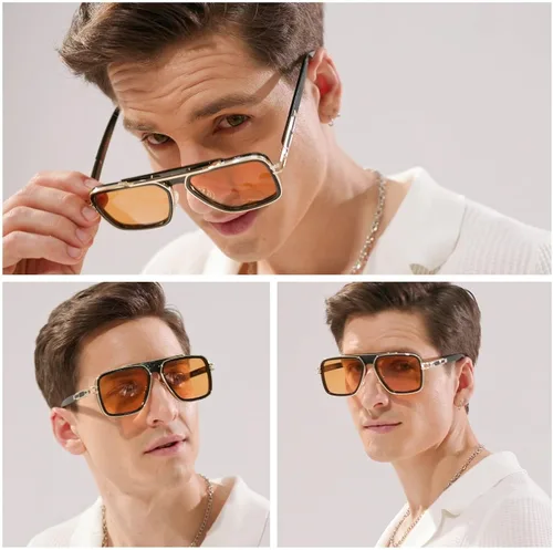 Vista 6 de Freckles Mark Lentes de sol retro de moda para hombres y mujeres, tonos vintage de los años 70, estilo italiano, cuadrados, de metal