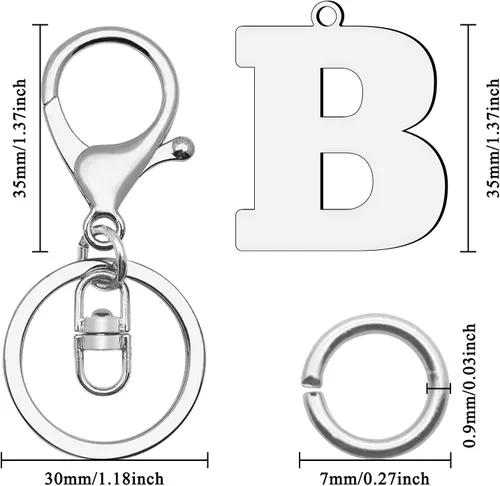 Vista 2 de Llavero del alfabeto con letra A-Z, llavero de metal con inicial del alfabeto para hombres y mujeres, mochila, decoración de llavero de automóvil