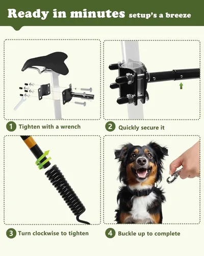 Vista 8 de Correa de bicicleta para perros – Accesorio de bicicleta manos libres para perros, absorción de golpes segura, longitud ajustable, fácil de instalar