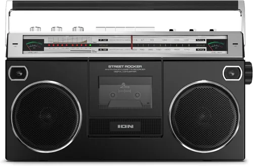 Vista 2 de Ion Audio 1980S-Style Portable Bluetooth Boombox Radio AM/FM Grabador de cassette Reproductor de cassette, medidores VU, grabación USB, altavoces