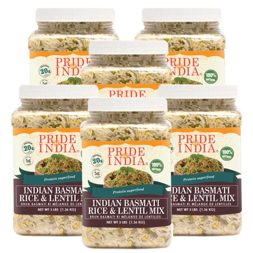 Vista 7 de Pride Of India - Paquete de 6 - Mezcla de arroz basmati integral indio y cocari de lentejas - Superalimento proteico, tarro de 1.5 libras