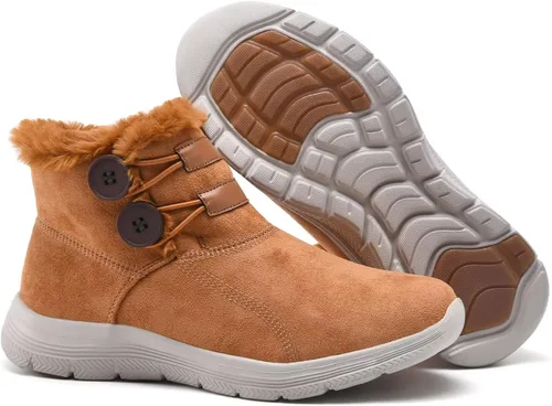 Vista 4 de LANCROP Botas de nieve de invierno para mujer, con forro de piel, botines de tobillo sin cordones, cálidos, impermeables, para exteriores