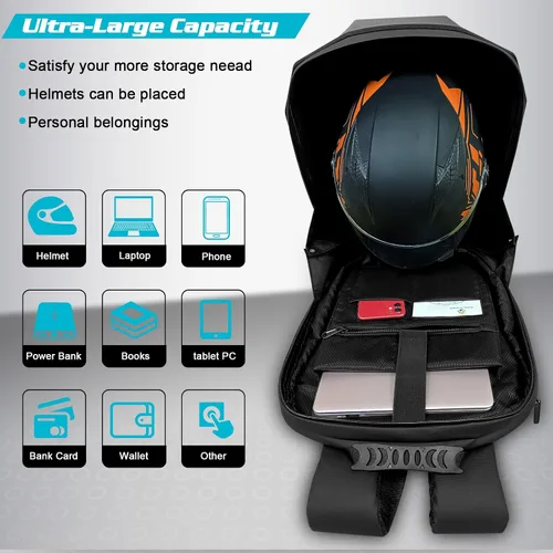 Vista 5 de Crelander Mochila LED para motocicleta, mochila de caballero de 17 pulgadas con pantalla programable para bricolaje, carcasa rígida impermeable 3D