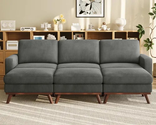 Vista 31 de Vesgantti Sofá modular en forma de U de 119 pulgadas, sofá modular de pana con asiento profundo y soporte de resortes, sofá convertible con 2 Beige