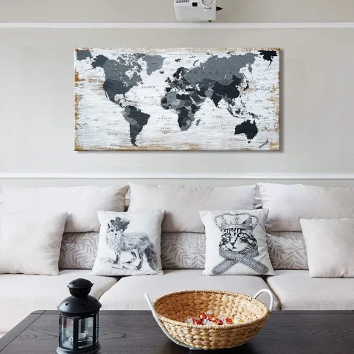 Vista 3 de Lienzo decorativo para pared, diseño de mapa del mundo, diseño de mapa del mundo de la oficina, imágenes para decoración de sala de estar, mapa