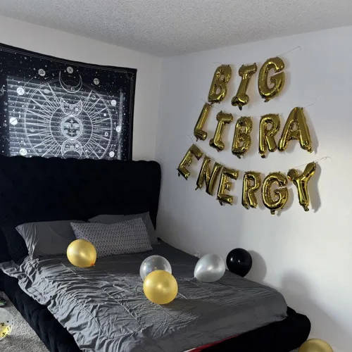 Vista 3 de Big Libra - Cartel de globos energéticos, color dorado, 16 pulgadas, 1 unidad, autosellado, acabado metálico, perfecto para fiesta de cumpleaños