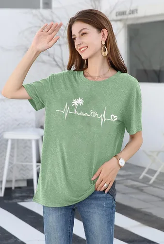 Vista 3 de Camiseta de manga corta con estampado de corazón para mujer, camiseta con estampado de corazón y estampado de corazón
