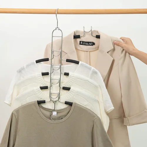 Vista 7 de Nature Smile Paquete de 2 perchas antideslizantes 5 en 1, perchas de metal mágicas que ahorran espacio, perchero de ropa de armario de varias capas