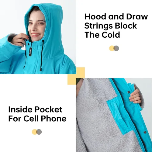 Vista 4 de Parka de natación impermeable cálida para adultos, bata cambiadora con capucha de gran tamaño, poncho de invierno de felpa para deportes acuáticos