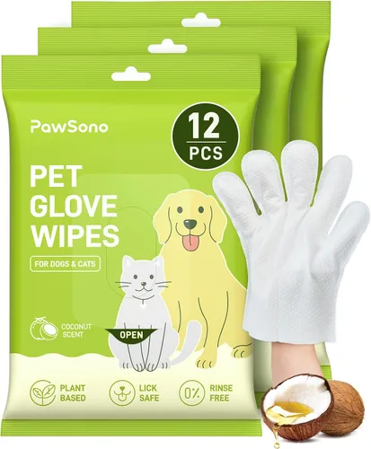 Vista 10 de PawSono 12 toallitas hipoalergénicas para guantes de mascotas para perros