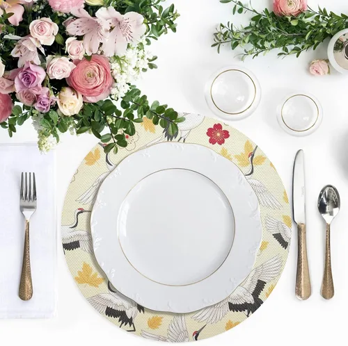 Vista 5 de Elegant White Cranes PVC Plate Mat, Washable Heat Resistant Mats for Kitchen one sizex1
