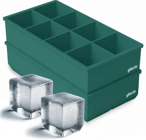 Vista 9 de Moldes para cubitos de hielo, paquete de 2 bandejas de silicona para 8 Cubo de 2" (negro)