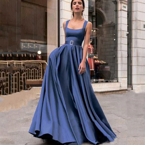 Vista 4 de Vestido de fiesta con volantes y hombros descubiertos para mujer, con abertura lateral, vestido largo de graduación, elegante vestido de fiesta