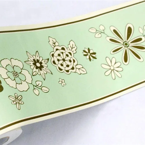Vista 2 de Papel pintado extraíble borde autoadhesivo PVC azulejos pegatina rollo bordeando línea decoración del hogar verde floral