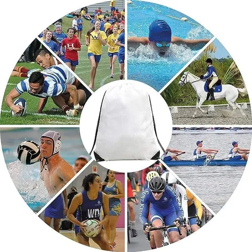 Vista 6 de BeeGreen Paquete de 40 mochilas con cordón y cuerda, ligera, para hacer ejercicio, gimnasio, deportes, paquete de 20, Blanco