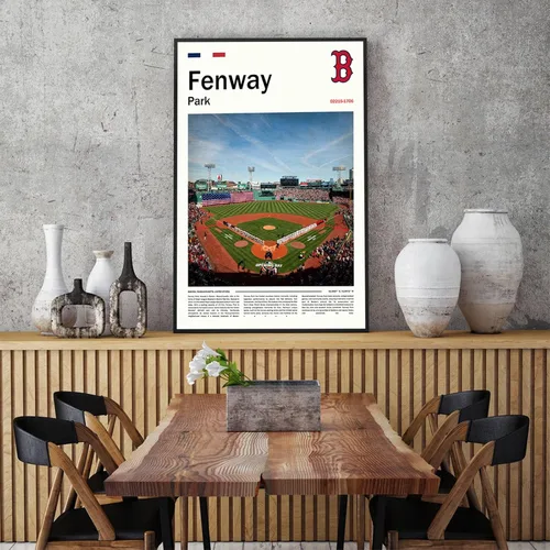 Vista 5 de Póster del estadio Fenway Park (17 x 11 pulgadas en lienzo) Arte de pared de béisbol de Boston - Póster deportivo retro de los Red Sox - Regalo