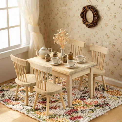 Vista 3 de AUEAR, Juego de 5 accesorios de madera para mesa de comedor en miniatura, 1 12