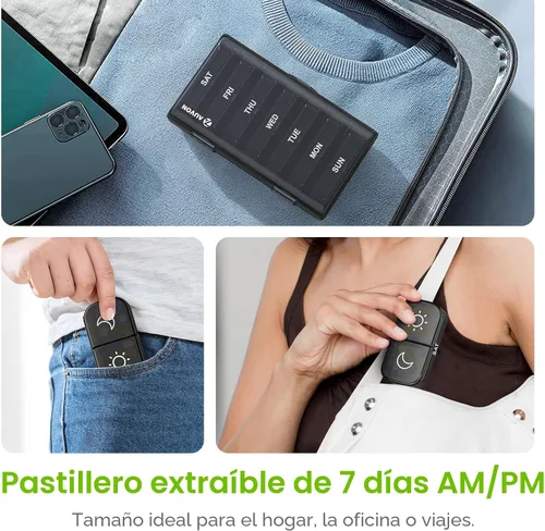 Vista 6 de AUVON XL - Organizador semanal de píldoras 2 veces al día, pastillero de 7 días con aberturas grandes de un lado para fácil uso, estuche de píldoras