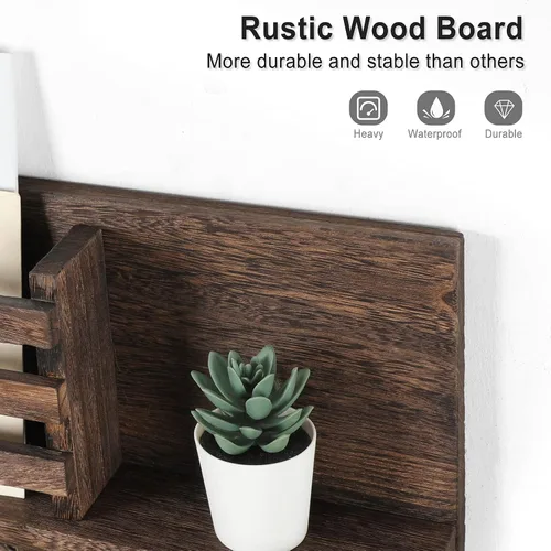 Vista 2 de Lwenki Soporte para llaves y correo para pared, madera rústica de Paulownia natural, 4 ganchos dobles, organizador montado en la pared