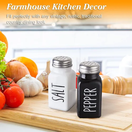 Vista 7 de Juego de salero y pimentero, salero de vidrio de 2.7 onzas con tapa de acero inoxidable, decoración moderna y accesorios de cocina en blanco