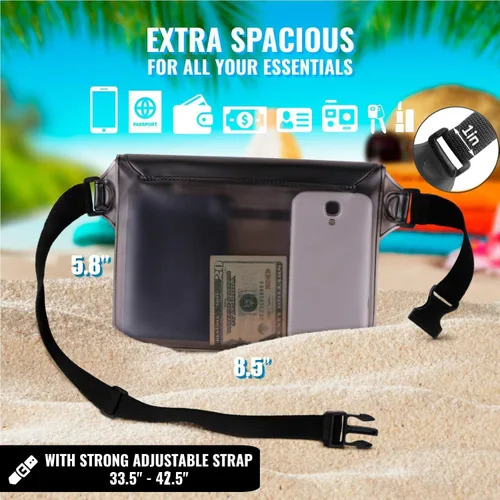 Vista 4 de AiRunTech Bolsa impermeable con correa de cintura (paquete de 2) Accesorios de playa La mejor manera de mantener tu teléfono y objetos de valor