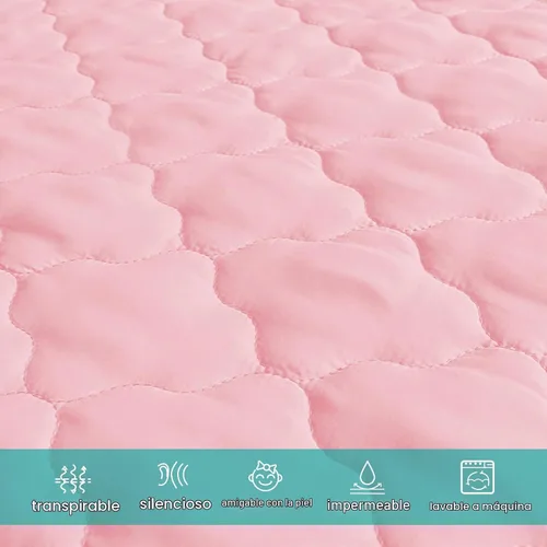 Vista 2 de Waterproof Pack and Play Mattress Pad Sheets Fitted, Pink Protector Cover