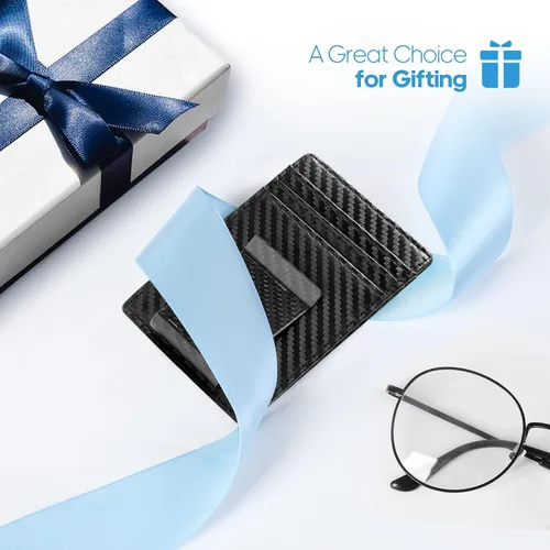 Vista 7 de Travelambo Clip para dinero para hombre, de piel, delgado, minimalista, con bloqueo RFID (tejido negro), Tejido negro, Minimalista