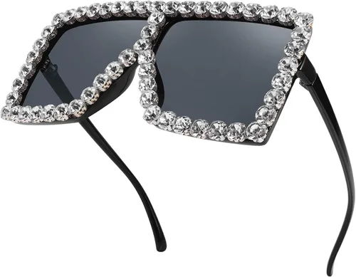 Vista 2 de FEISEDY Gafas de sol de cristal brillante de gran tamaño con diseño de discoteca con parte superior plana de moda cuadradas grandes B2782