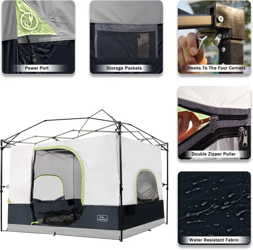 Vista 4 de KAMPKEEPER Tienda interior de campamento para toldo desplegable, convierte el toldo de pierna recta de 10 x 10 pies en tienda de campaña – techo
