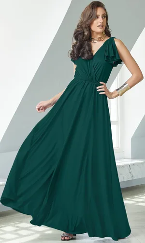 Vista 2 de KOH KOH Vestido largo con cuello en V para mujer, sin mangas, con volantes, para dama de honor, baile