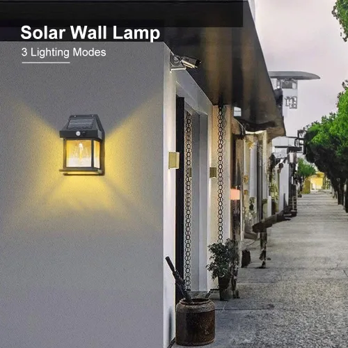 Vista 8 de Luces solares de pared para exteriores, lámpara inalámbrica de porche del atardecer al amanecer, linterna solar de pared con 3 modos y sensor