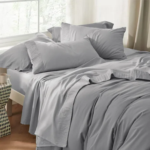 Vista 9 de Bedsure Juego de sábanas refrescantes de tamaño King de tamaño California King, color gris