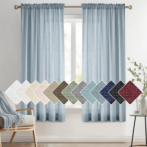 Vista 73 de Melodieux Cortinas de Niveles Semitraslúcidas Negras de 24 Pulgadas de Largo para Cocina, Cafetería, Dormitorio, Ventanas Pequeñas, Aspecto de Lino