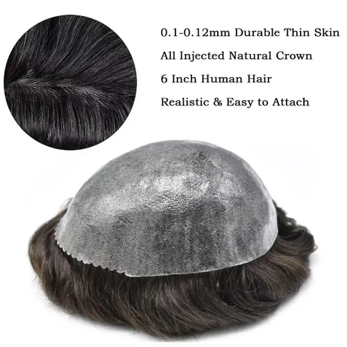 Vista 478 de Toupee para hombre 100% cabello humano real tupé para hombres 0.004 in piel de poliuretano para hombre, sistema de reemplazo de piezas de pelo