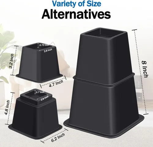 Vista 2 de Elevadores de cama de 8 pulgadas de alta resistencia, elevación en alturas de 3, 5, 8 pulgadas, elevadores de muebles ajustables para sillas, mesas
