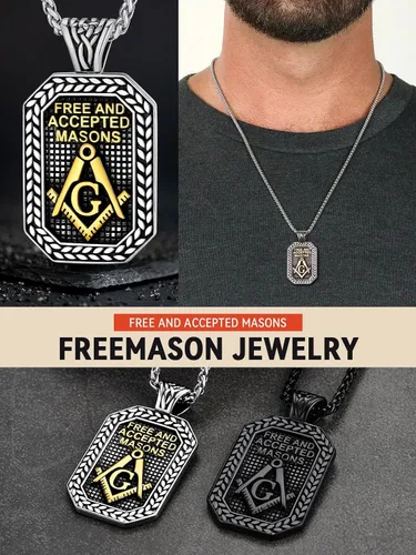 Vista 4 de FaithHeart Masonic Necklace for Men, Freemason Compass Symbol 18K Gold PlatedStainless Steel Free and Accepted Masons Pendant Jewelry with Gift Box