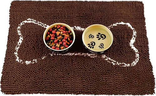 Vista 10 de Soggy Doggy Slopmat – Beige/Red Bone – 18 x 24 pulgadas – Tapete de puerta absorbente de agua para patas fangosas y cuencos de comida/agua – Felpudo