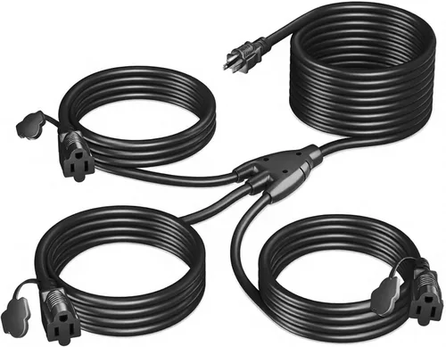 Vista 14 de K KASONIC - Cable de extensión de luces navideñas para exteriores de 46 pies con múltiples tomas, cable eléctrico resistente con certificación ETL