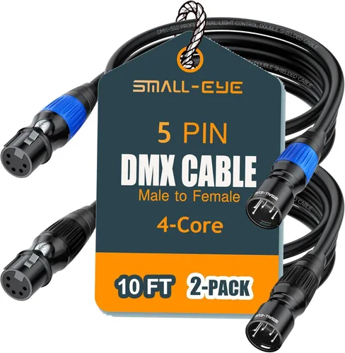 Vista 12 de SMALL-EYE Cable DMX de 5 pines, paquete de 2 unidades de 3 pies, cable de iluminación de escenario macho a hembra de 4 núcleos para controlador