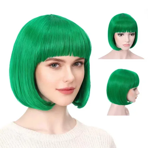 Vista 20 de Onedor - Peluca de cabello corto y recto de 10 pulgadas para cosplay, peluca Bob (Negro)