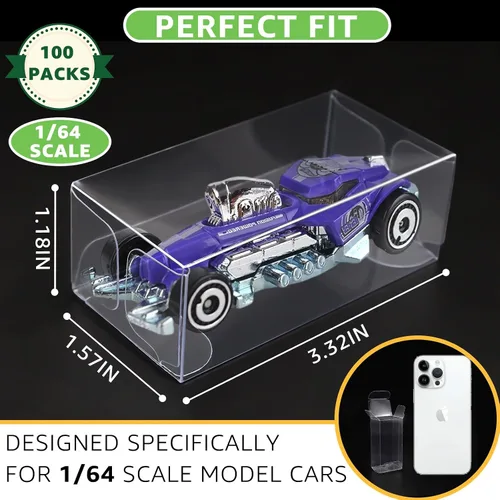 Vista 4 de 100 piezas de vitrina a escala 1/64 para Hot Wheels, estuche de almacenamiento de autos Matchbox, vitrina transparente de modelo de auto para Hot