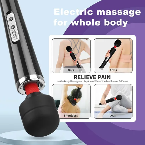Vista 5 de AEVEONE Potente masajeador de varita portátil con cable, fuerte masaje de vibración personal para recuperación deportiva, dolores musculares de Negro