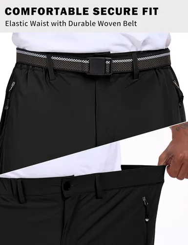 Vista 6 de NOUKOW Pantalones de senderismo para hombre, de secado rápido, ligeros, impermeables, elásticos, 6 bolsillos con cremallera y cinturón