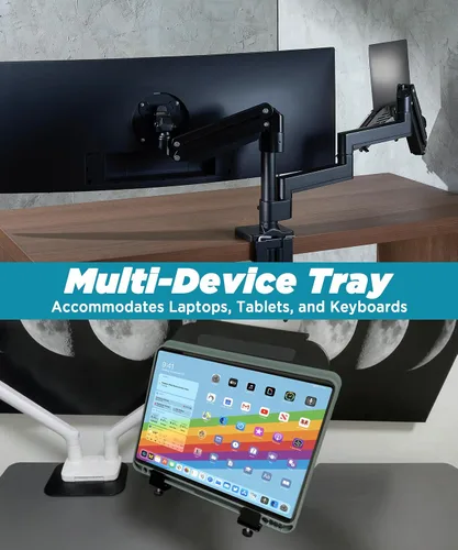 Vista 7 de ULTRARM Bandeja de acero para portátil para monitor y brazo de escritorio, compatible con VESA 75/100, agujeros de montaje de 29 libras de capacidad