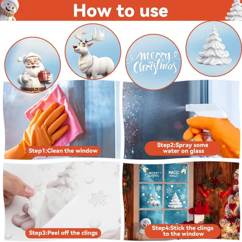 Vista 5 de Adhesivos de ventana de Navidad, calcomanías de ventana de Navidad 3D, color blanco, de doble cara para decoraciones de Navidad (8 hojas)
