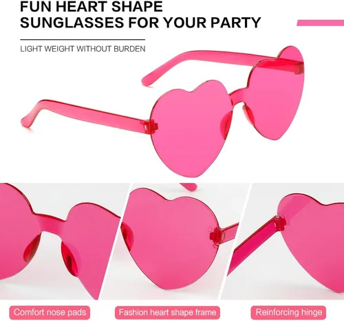 Vista 17 de Lentes de sol con forma de corazón, 2 pares de lentes de sol en forma de corazón, gafas de sol rave para mujeres, regalos de fiesta