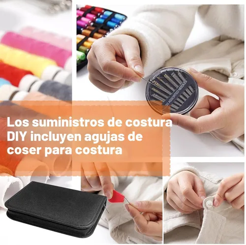 Vista 3 de JUNING Kit de costura con estuche negro, suministros de costura portátiles para el hogar, viajes, adultos, principiantes, emergencias, 42 hilos