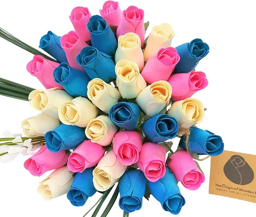 Vista 13 de Ramos originales de rosas de madera en 1, 2, o 3 docenas, Madera de abedul, 1 Docena